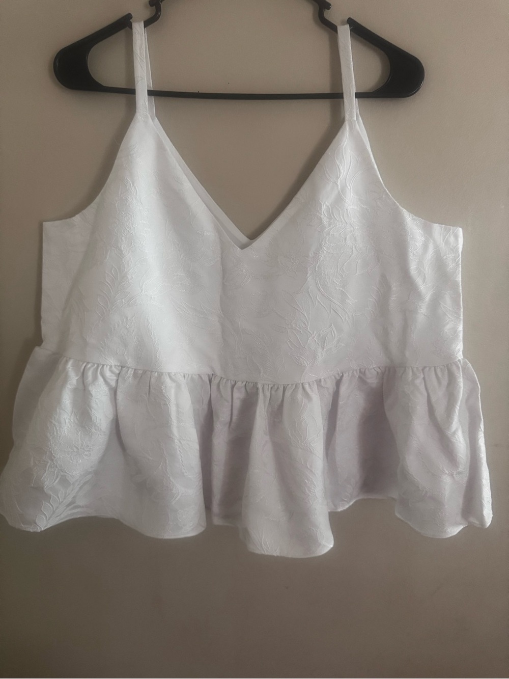 Express White V-Neck Ruffle Peplum Tank